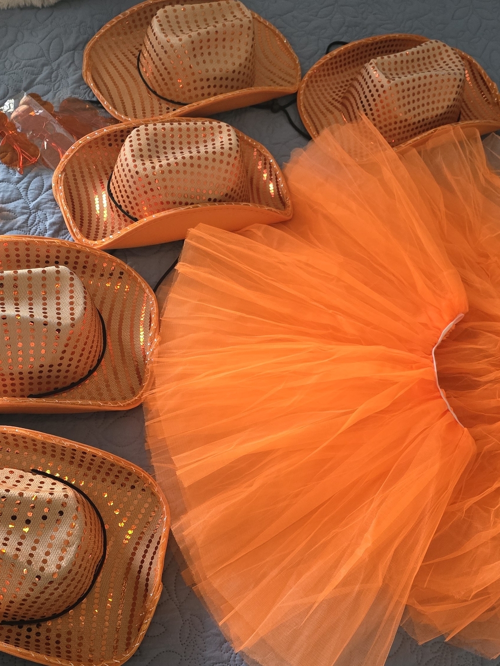 Womens Orange Tulle Tutu Skirt with Sparkle Cowboy Hat And Sunglasses!